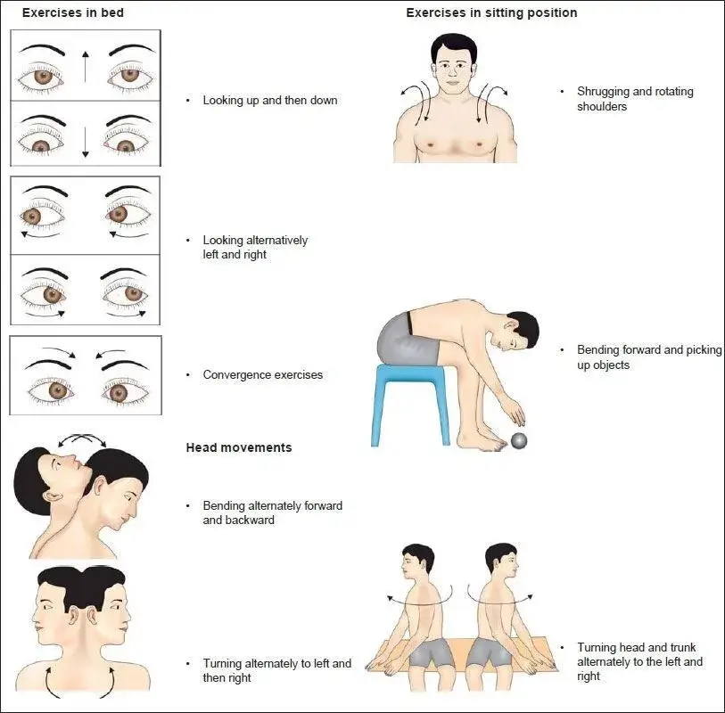 Physiotherapist assisting a patient with balance exercises for dizziness